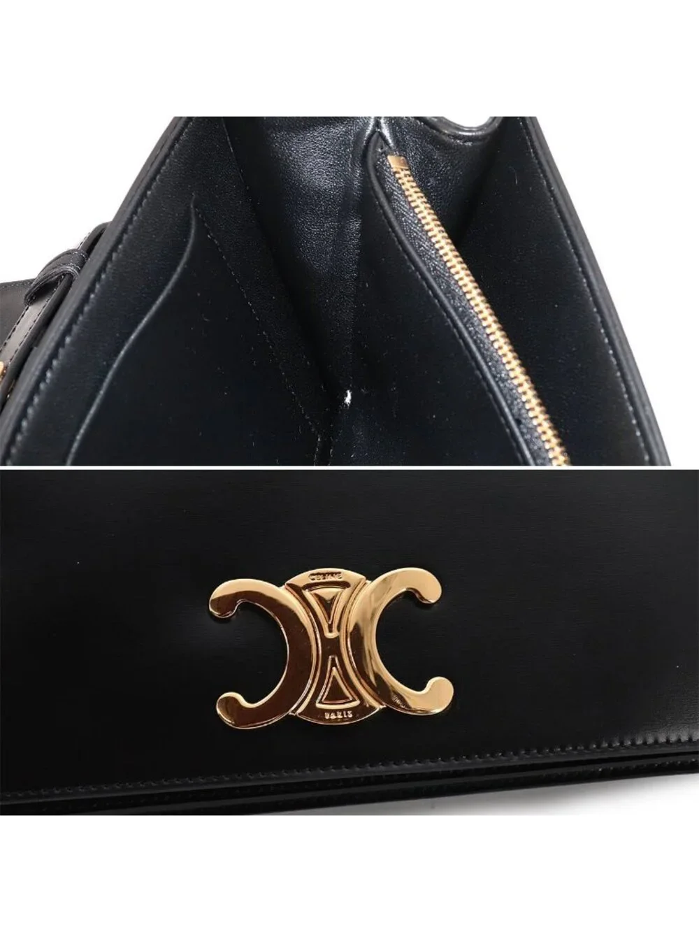 Celine Triomphe Trapeze 2-Way Shoulder Clutch Leather Black